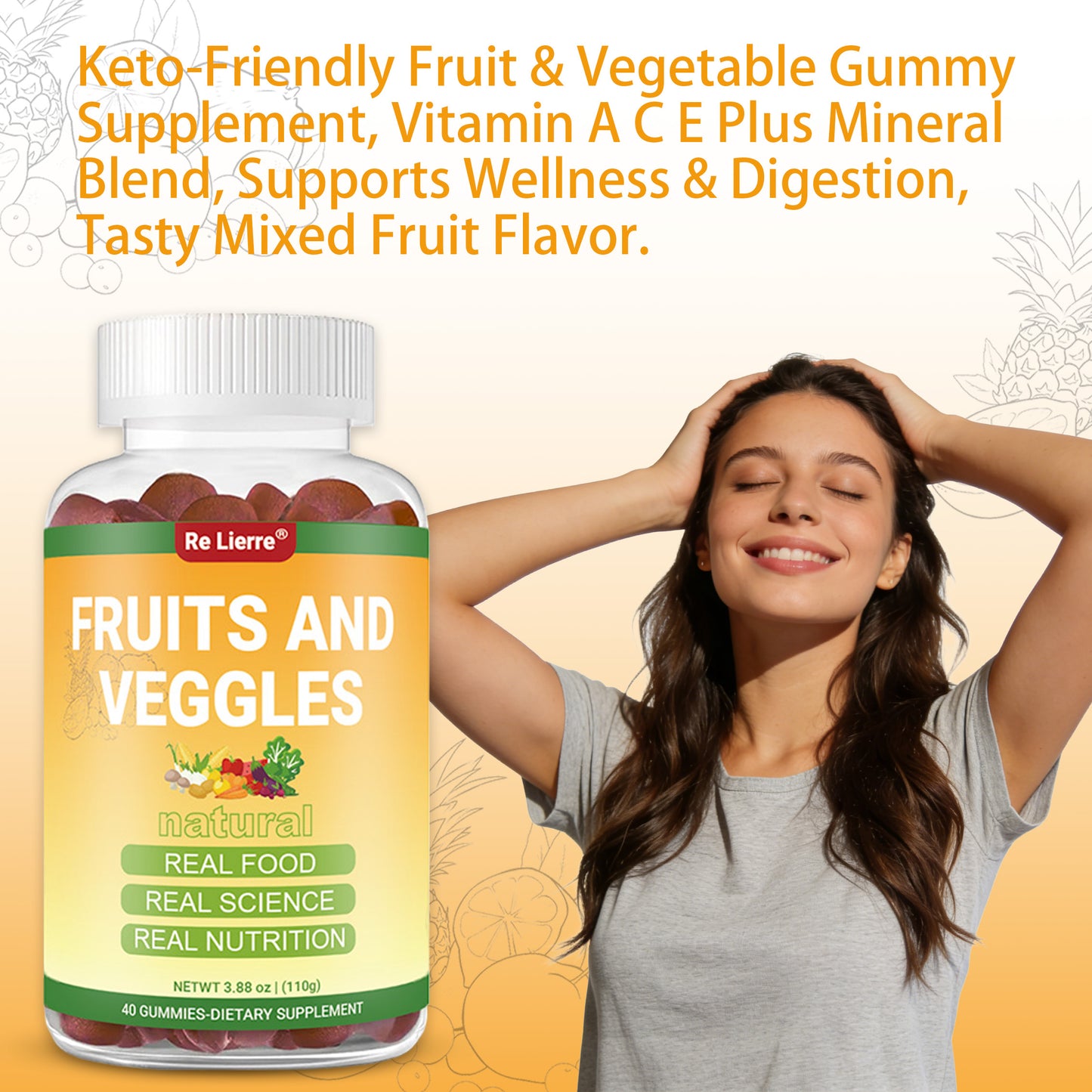 Fruit and Vegetable Gummies - Daily Nutritional Supplement - 40 Count