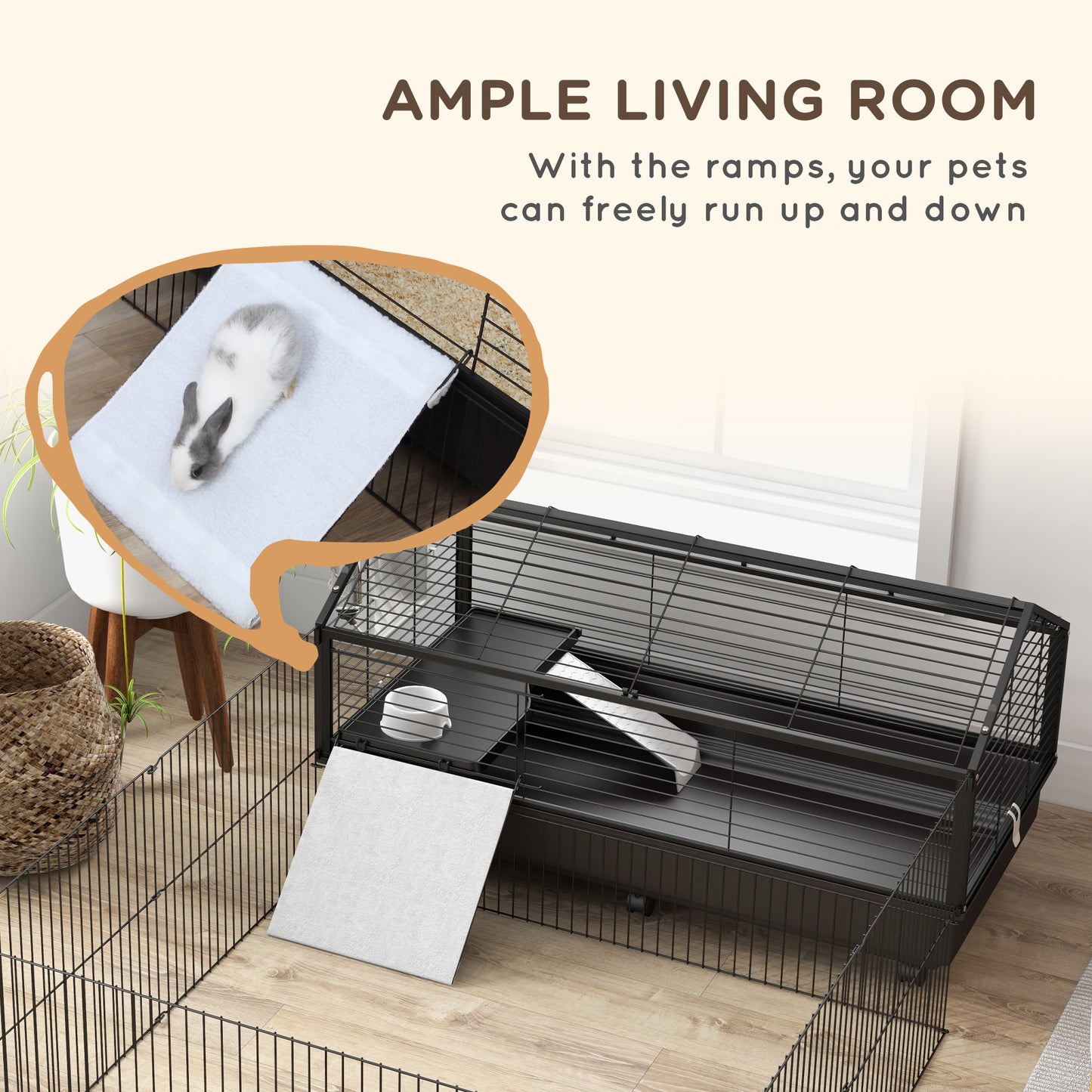 Small Animal Playpen Cage with Wheels and Water Bottle - 46.5 Inches