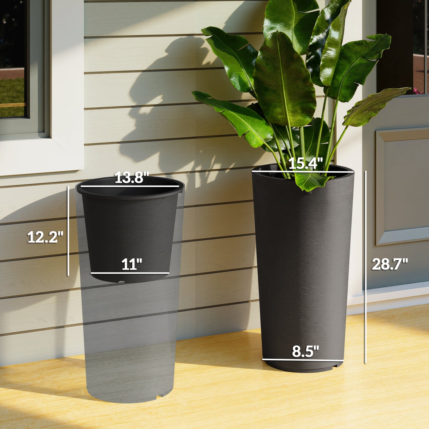 29 Inch Outdoor Plastic Planters Set of 2 Weather-Resistant Stackable Flower Pots