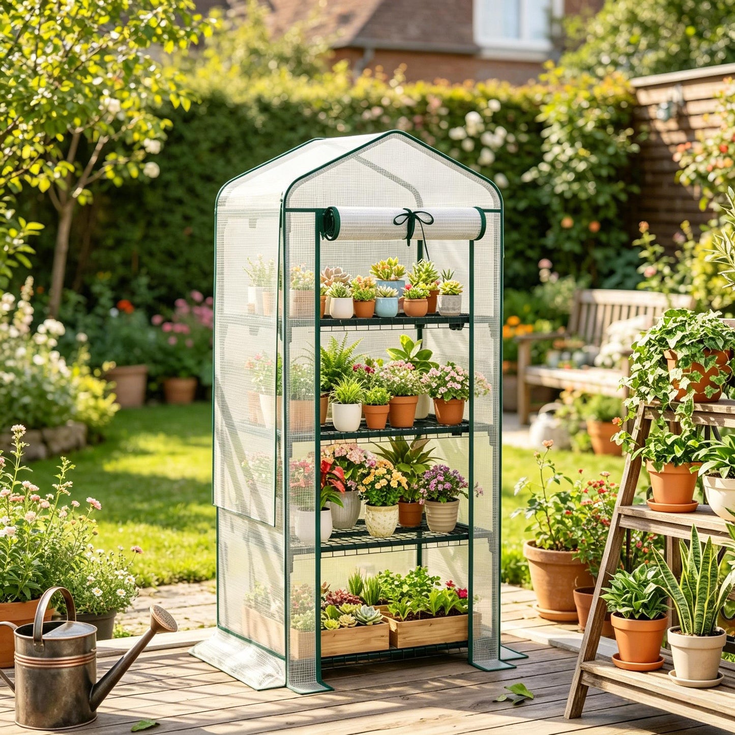 Portable Mini Greenhouse for Outdoor Gardening - Dark Green & White