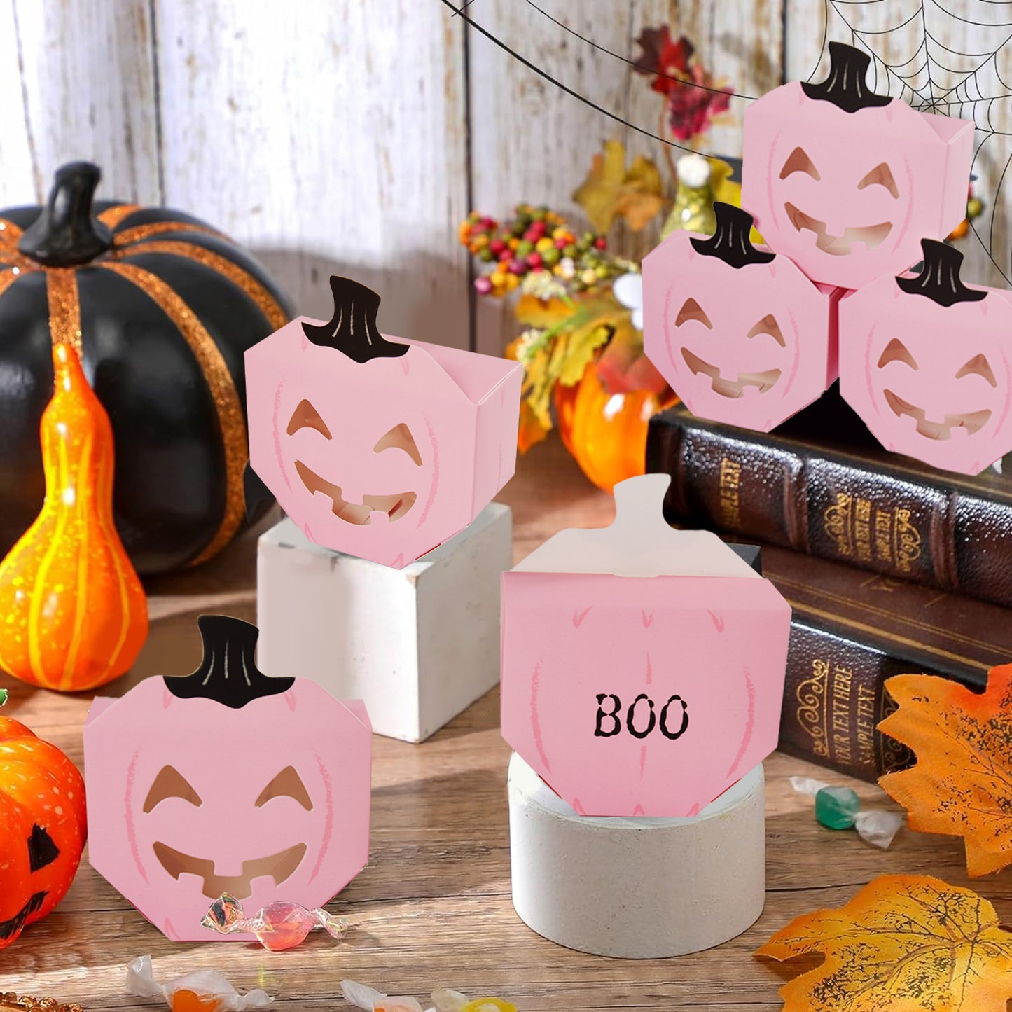 10 Pcs Halloween Pumpkin Gift Boxes - Pink Paper
