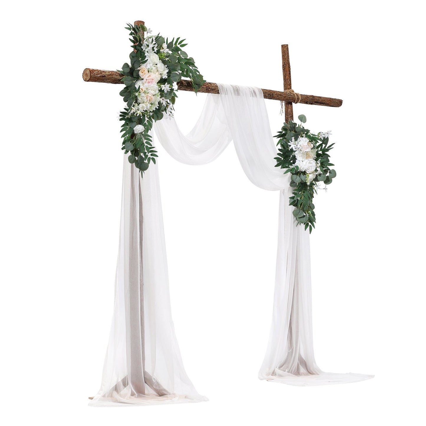 Artificial Wedding Arch Flowers Kit with 21ft Draping Fabric - White