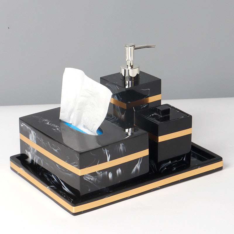 Resin Bathroom Ornament Set - Toothbrush Holder, Mouthwash Cup & Lotion Bottle