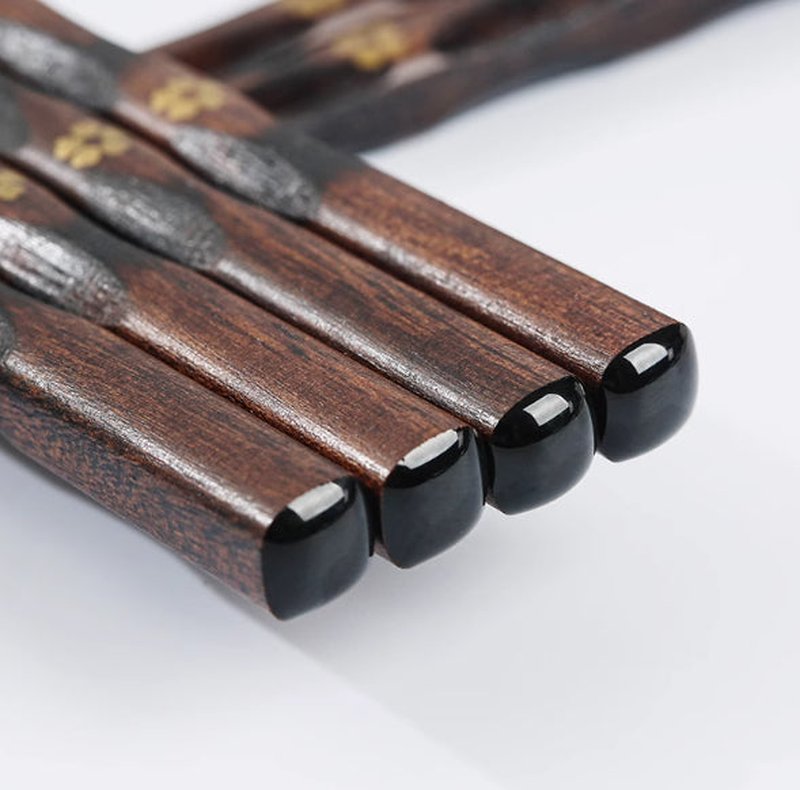 Solid Wood Chopsticks Set - Creative Golden Flower Retro Non-Slip Kitchenware