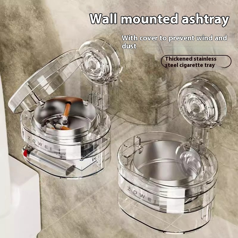 Wall-Mounted Suction Cup Ashtray - Minimalist Plastic Design, No Brand