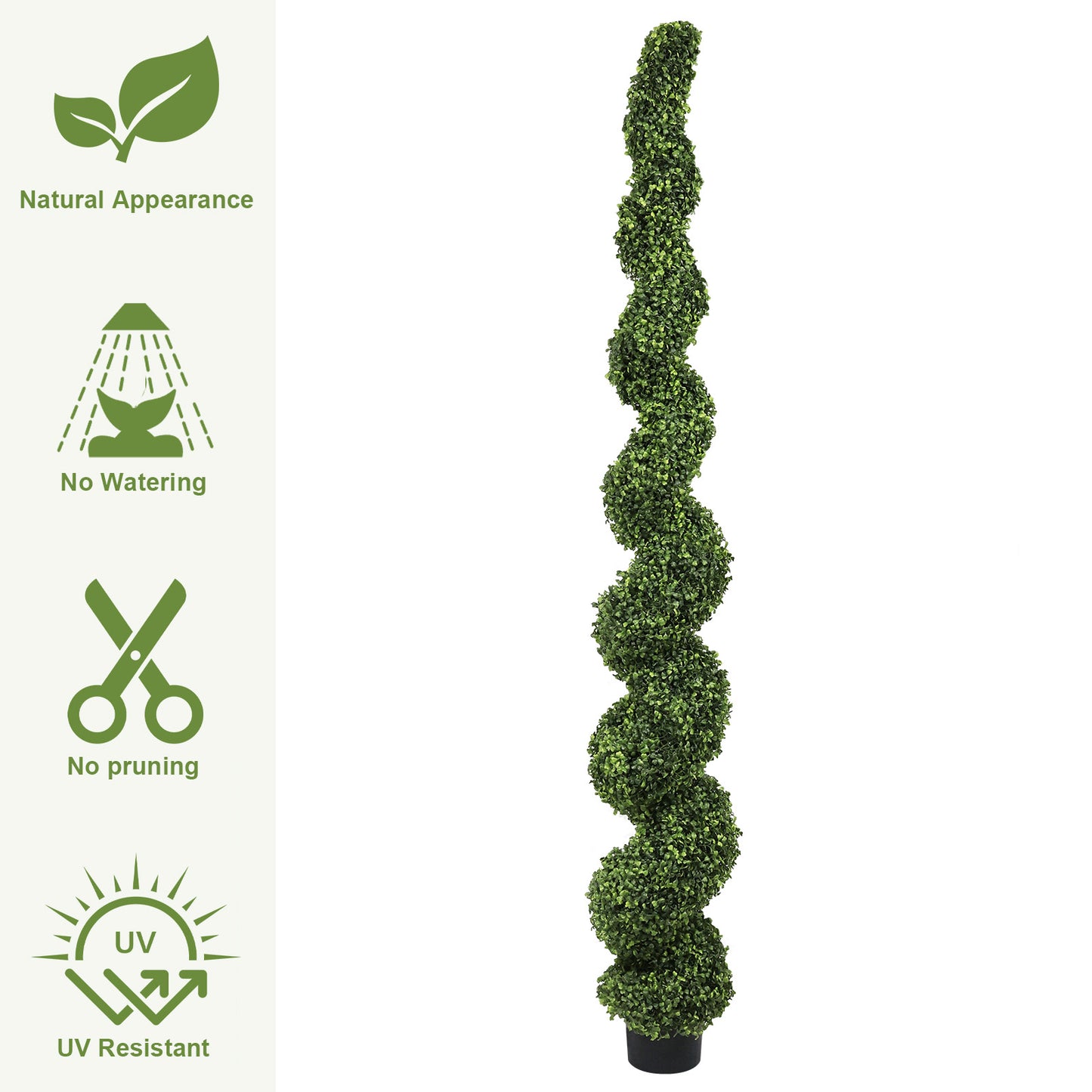 7FT Artificial Spiral Topiary Tree - Large Potted Green Plant