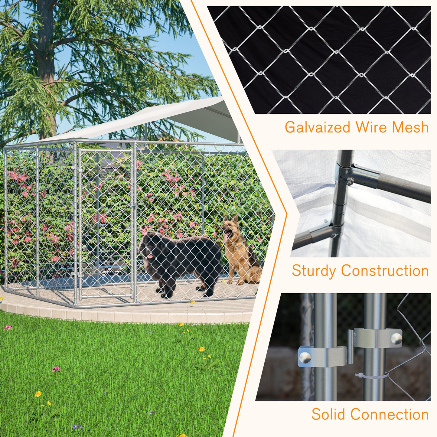 Heavy Duty Outdoor Dog Kennel 13.1x7.5x7.6 Ft, Galvanized Chain Link
