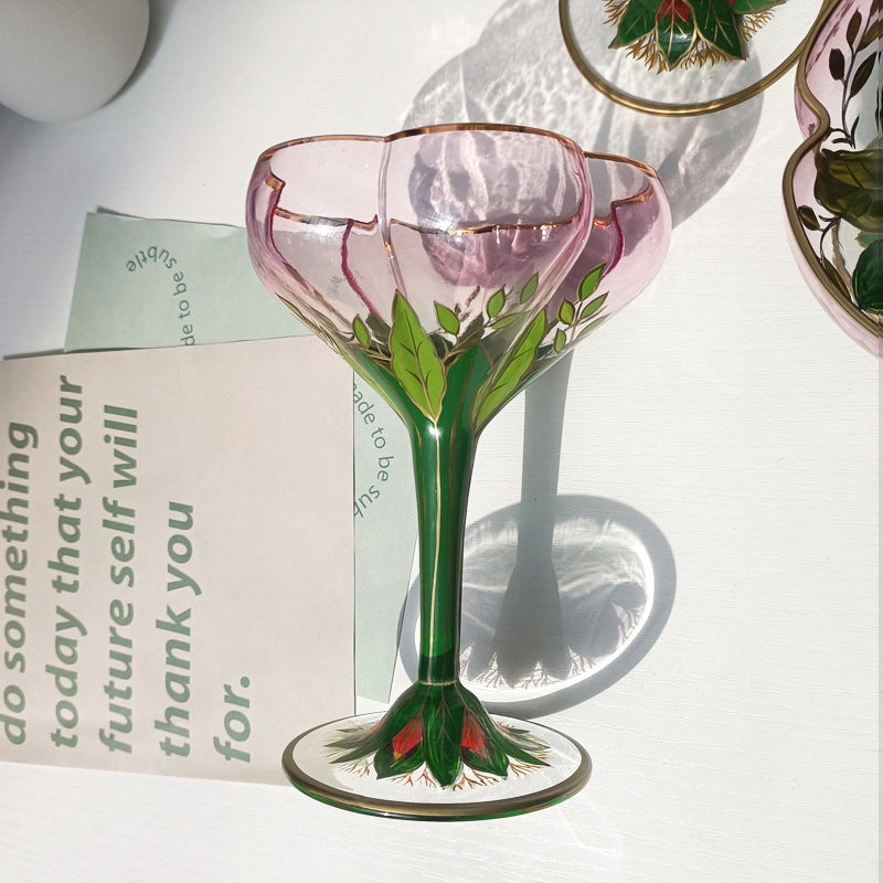 Vintage Crystal Wine Glass Set - Austria Champagne & Syllabub Cups, Flowers Style