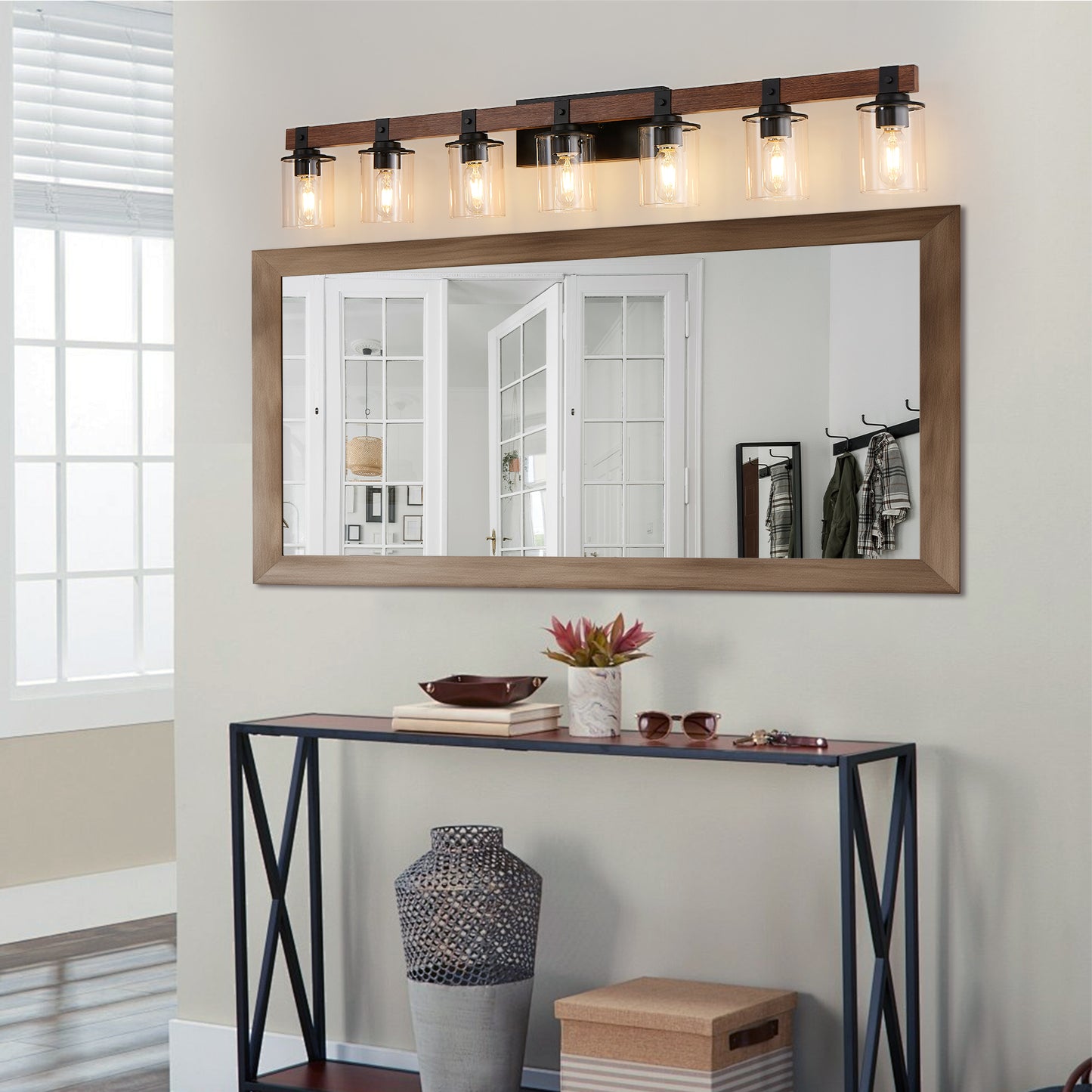 50in Rustic 7-Light Bathroom Vanity Wall Sconce - Farmhouse Industrial Lighting