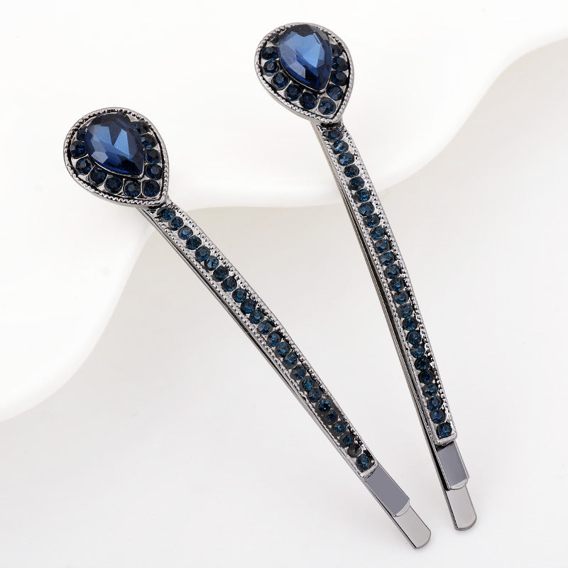 Rhinestone Hair Barrettes Pair - Lead Free Electroplating