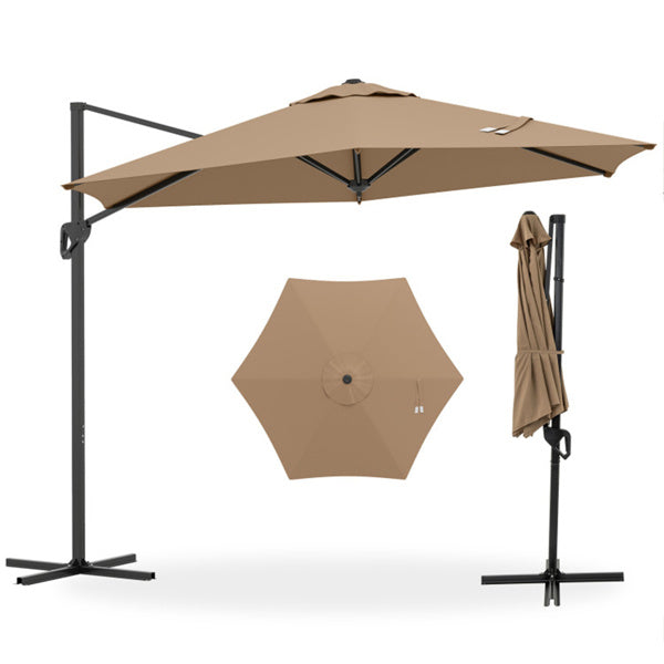 9x8.2FT Cantilever Patio Umbrella - Double-Tier Vented Canopy, Brown