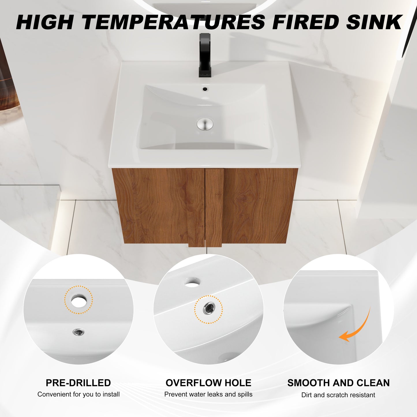 24" Floating Bathroom Vanity with Sink - Brown Ebony