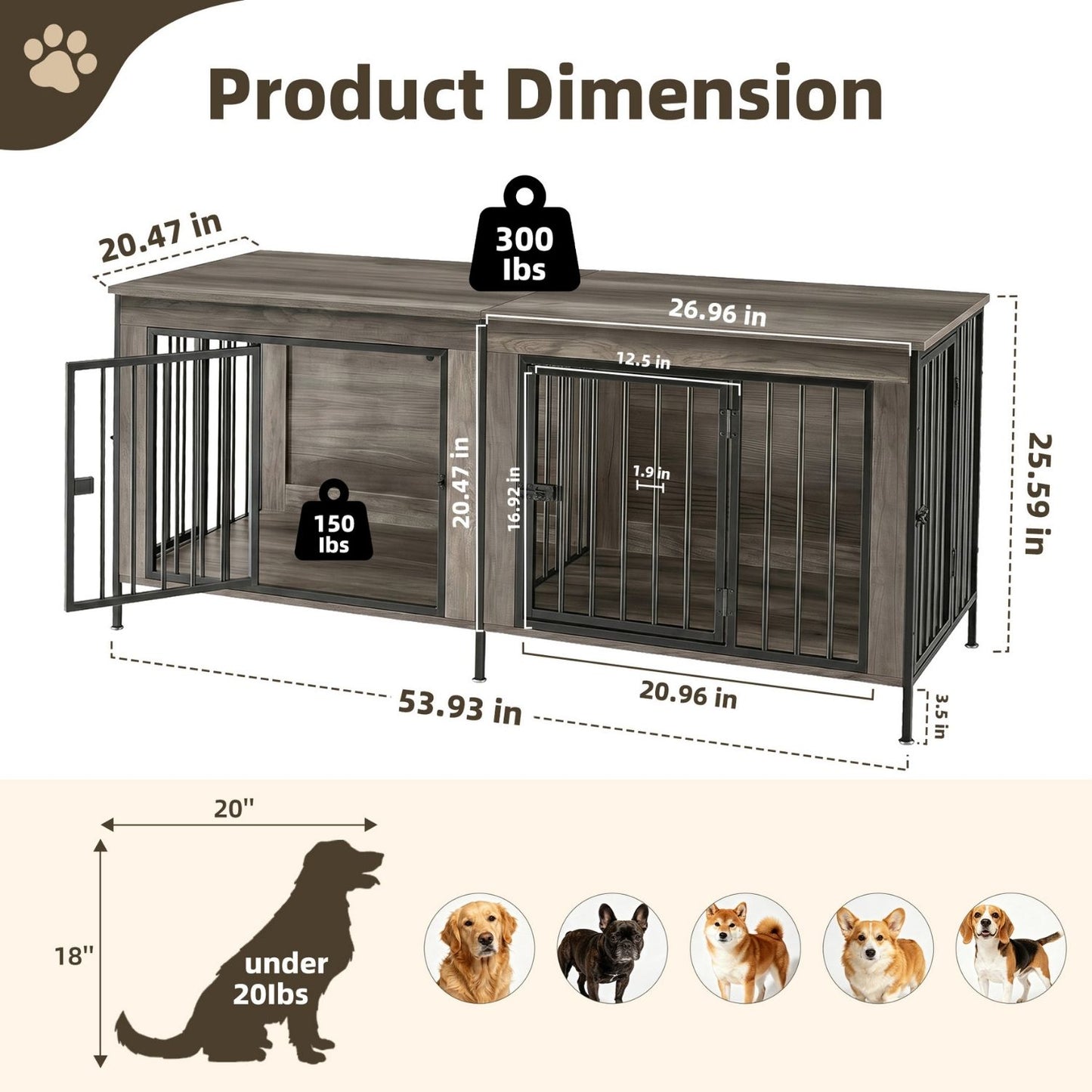 Double Dog Crate Furniture with Divider - Extra Large Pet Kennel