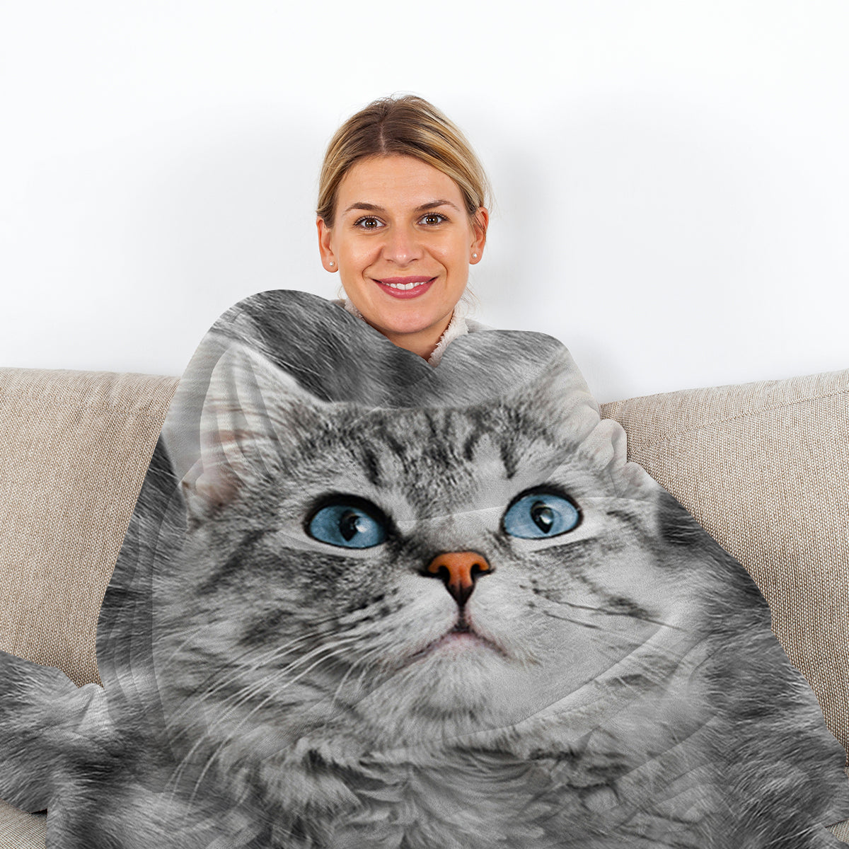 Gray Cat Flannel Blanket - Soft Warm Fleece Bed Sofa Throw 75x100cm