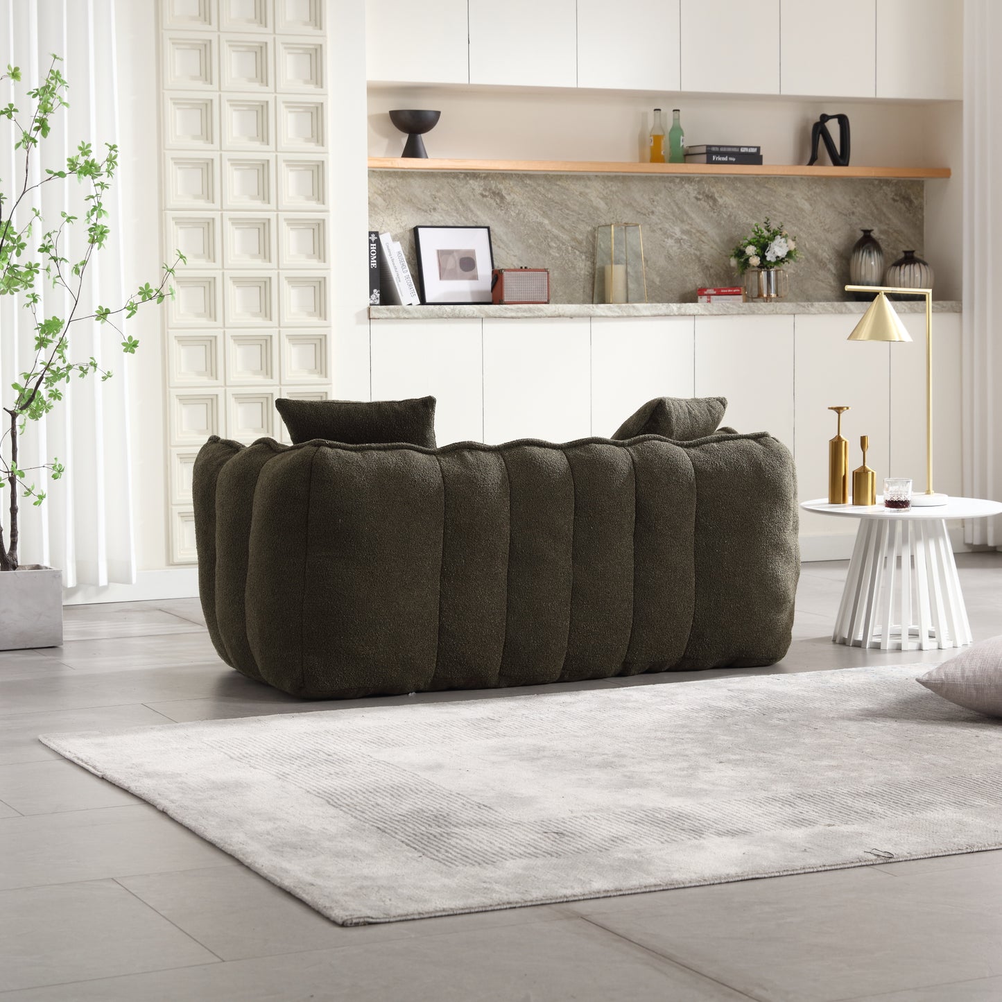 Olive Green Soft Beanbag Chair for Two - Chenille Foam Recliner