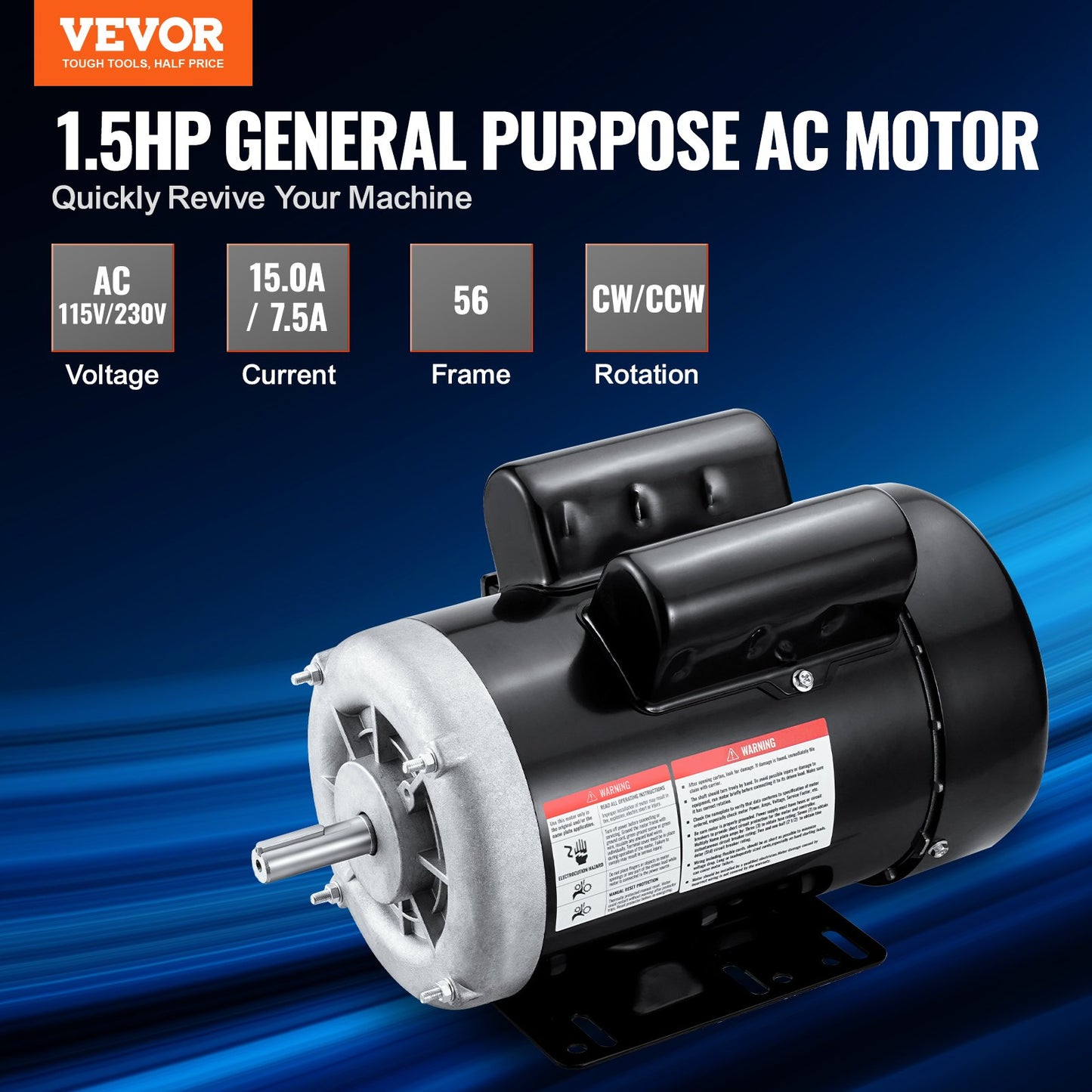 1.5HP Electric Motor 3450 RPM Air Compressor Motor Reversible 56 Frame 115V/230V