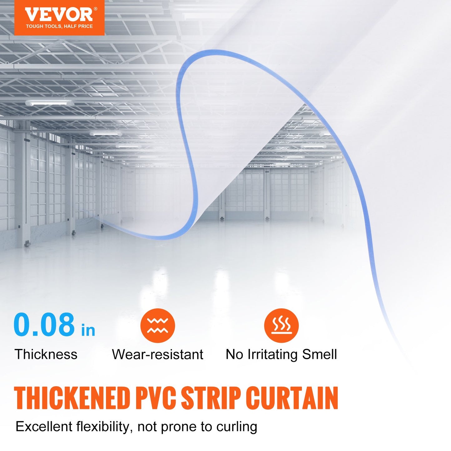 Clear PVC Strip Curtain for Freezers & Warehouses - 16 Pcs, 96" x 96"