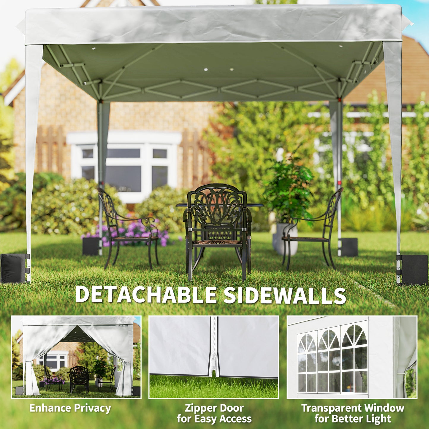 10x10 ft Pop Up Canopy Tent with Sidewalls - White