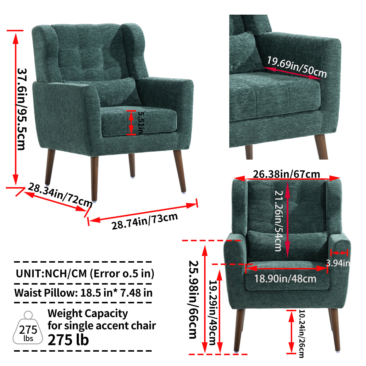 Modern Chenille Accent Chair with Pillow - Blackish Green