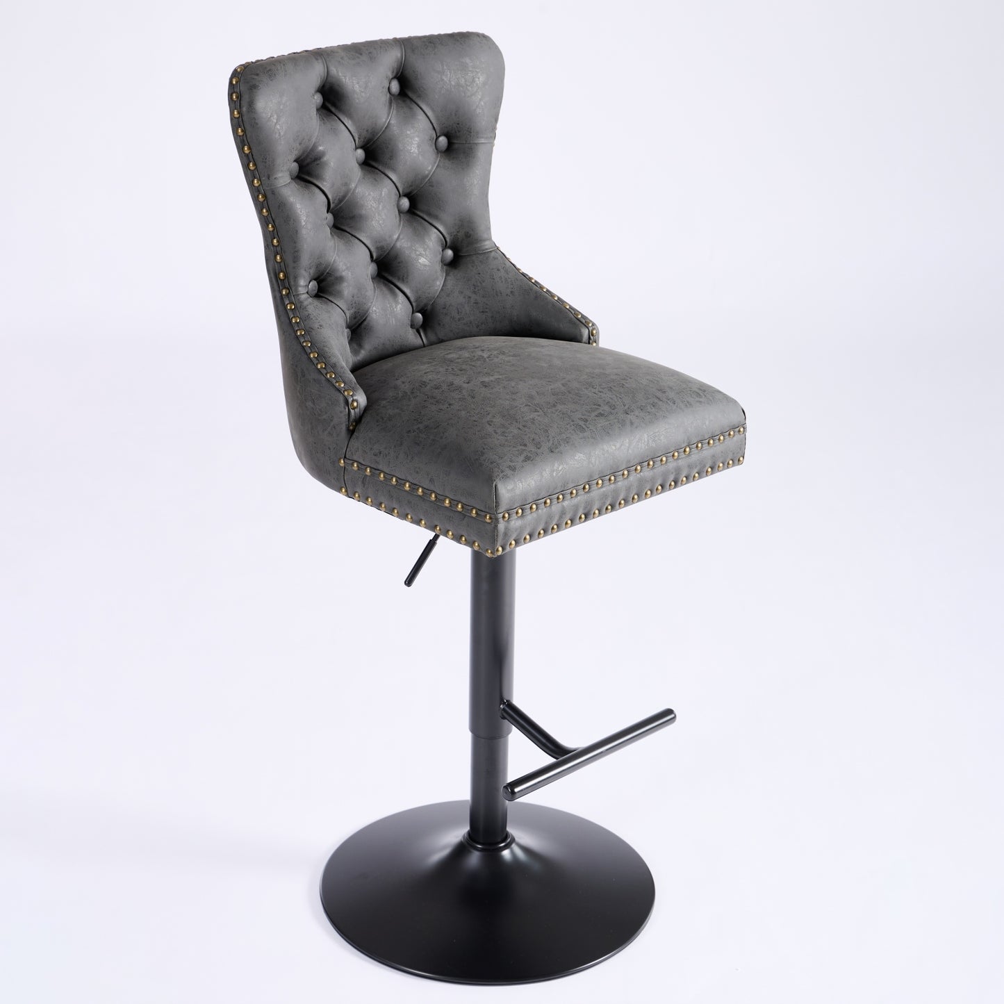 Adjustable PU Swivel Bar Stools Set of 2 - Black