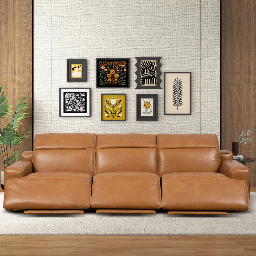 Urbana Triple PWR Recliner Sofa - Tan Leather