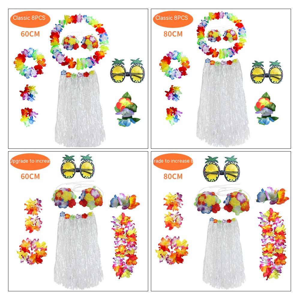 Adult Grass Skirt Set 8-Piece Party Costume for Festive Occasions