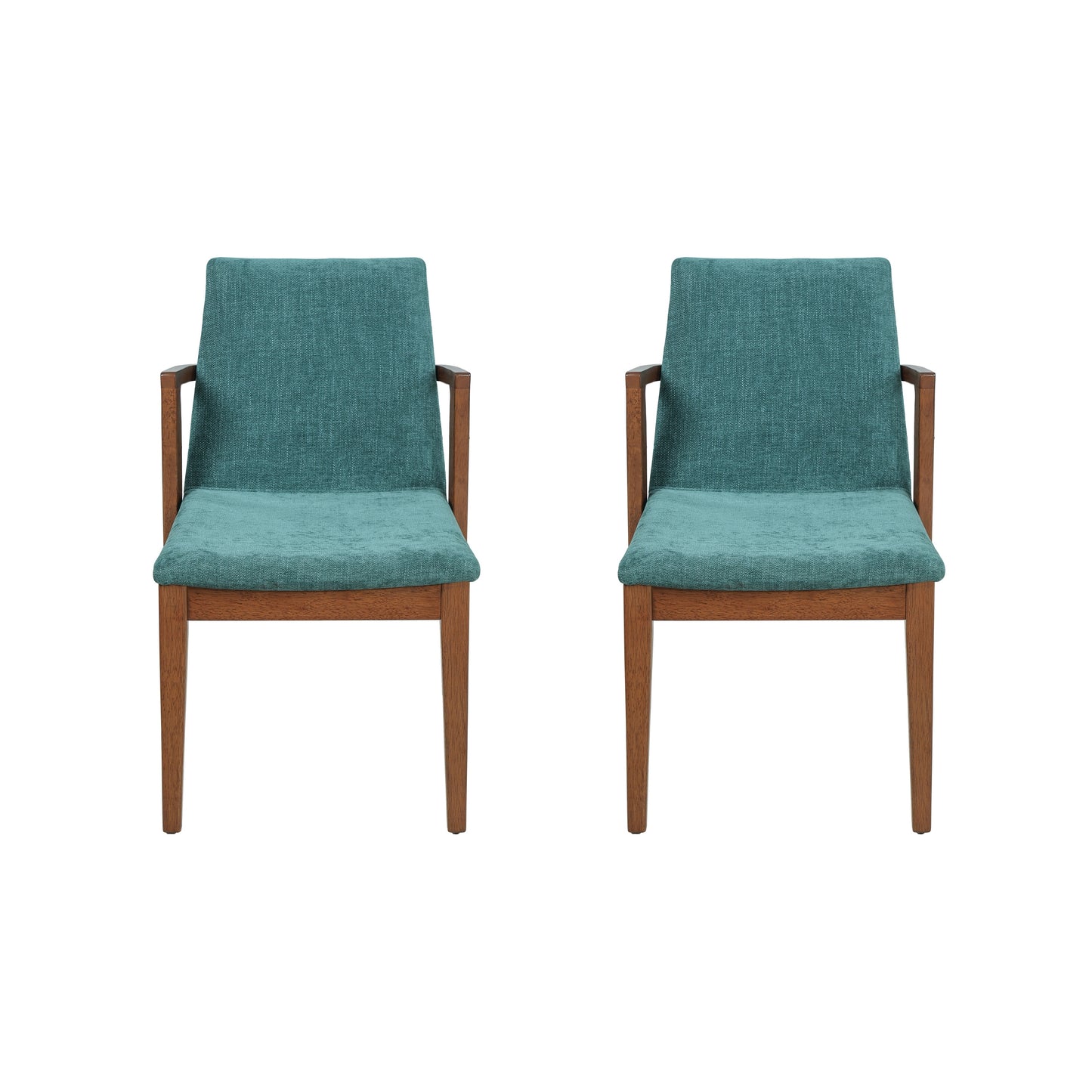 Mid-Century Modern Dining Chairs Set of 2 - Green Upholstered Armchairs