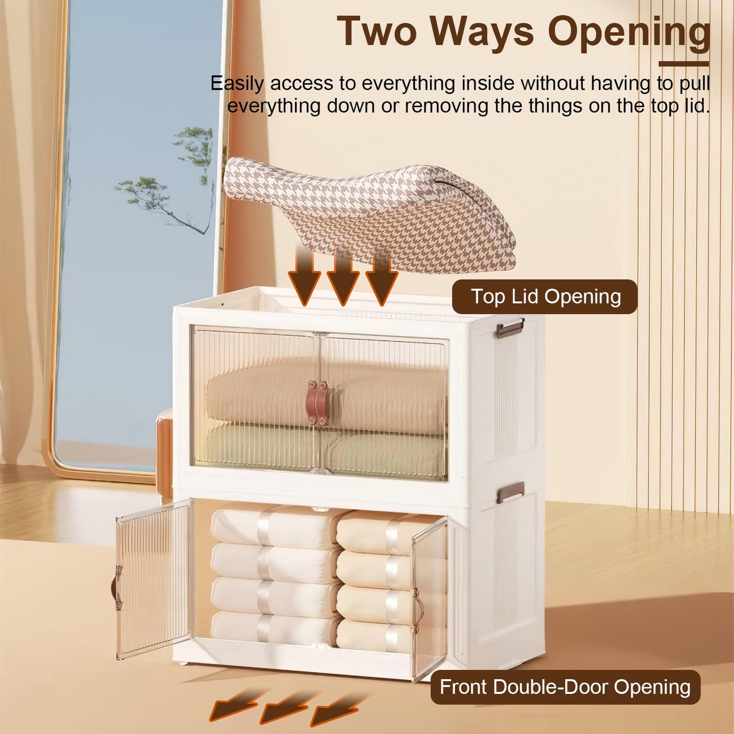 3Pcs Foldable Storage Bins With Lid Wheels Front Magnetic Door Fedex