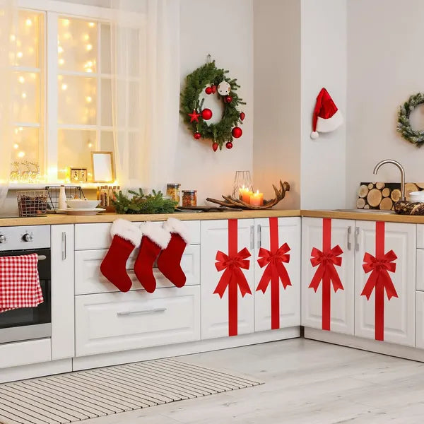 6 Large Red Christmas Door Bows - 10x87 Inches