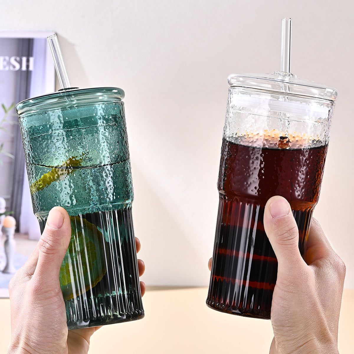 Pink Glass Straw Cups - 20 Oz Heat-Resistant Drinkware (2-Pack)