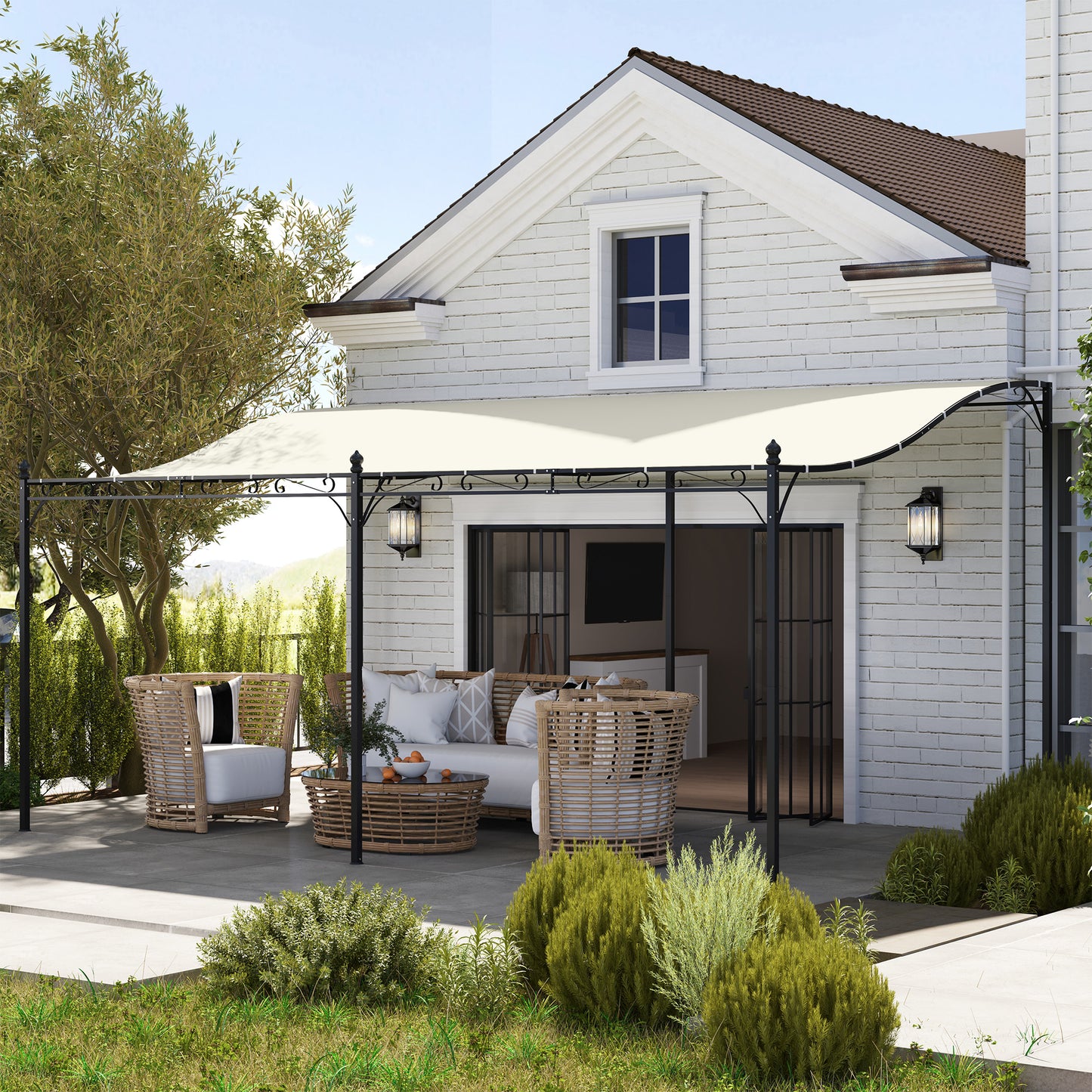 Outdoor Metal Pergola Canopy with Drainage Holes - Cream White