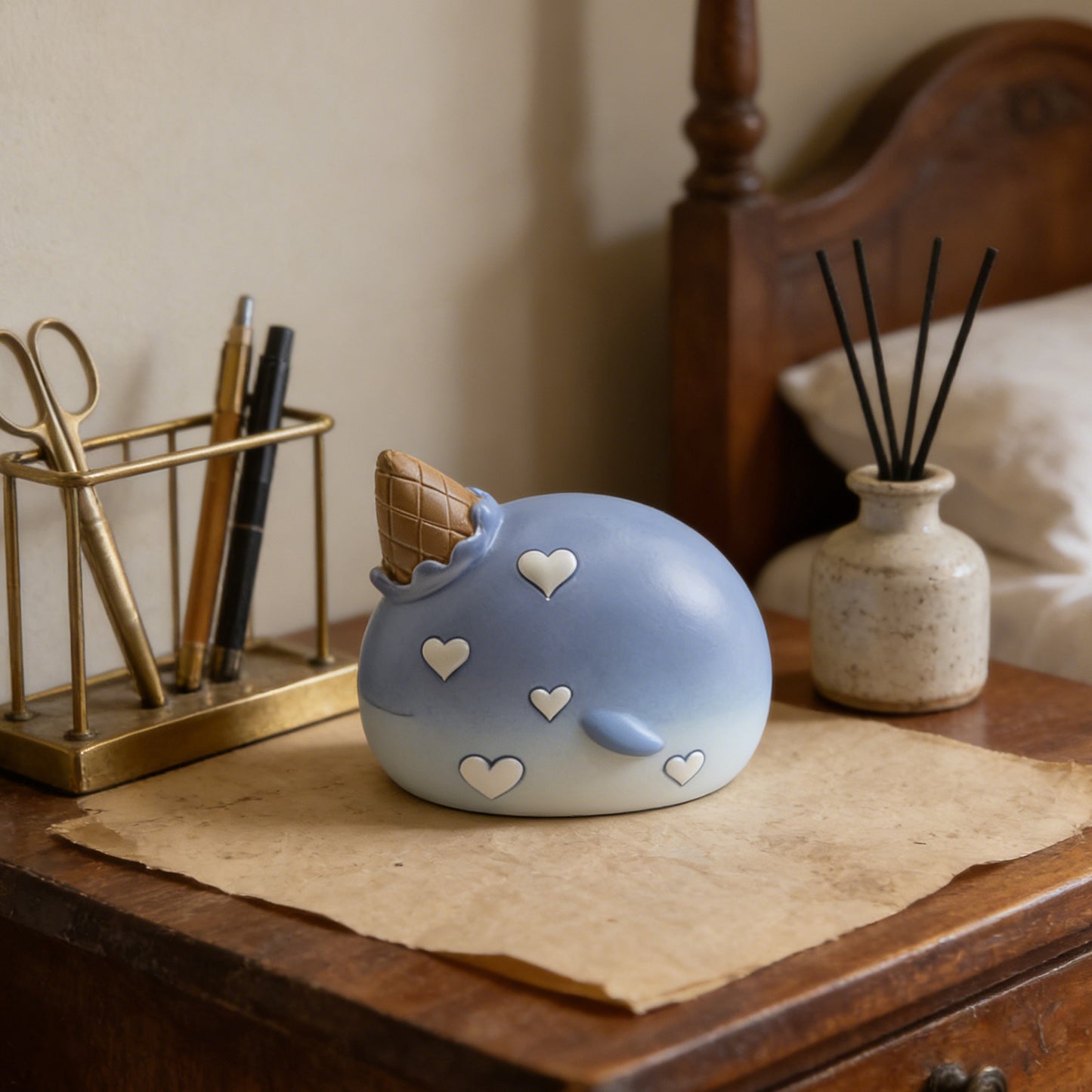 Blue Strawberry Music Box Night Light - Decorative Wooden Musical Box