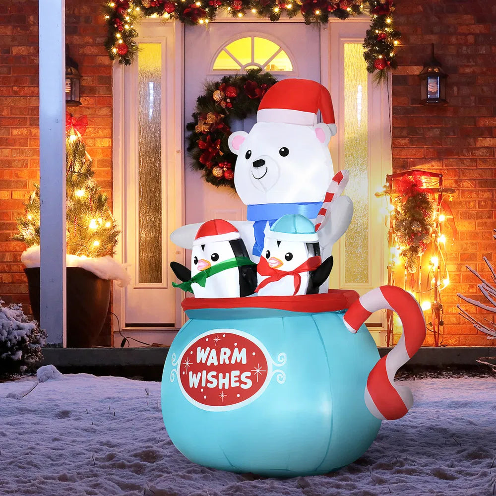 Inflatable Christmas Decoration - Polar Bear & Penguin in Cup