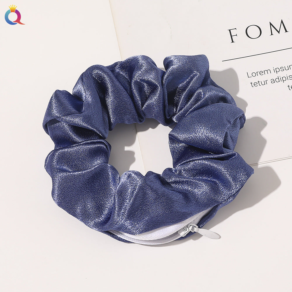 European & American Printed Satin Hair Ring with Zipper - Large Intestine Style