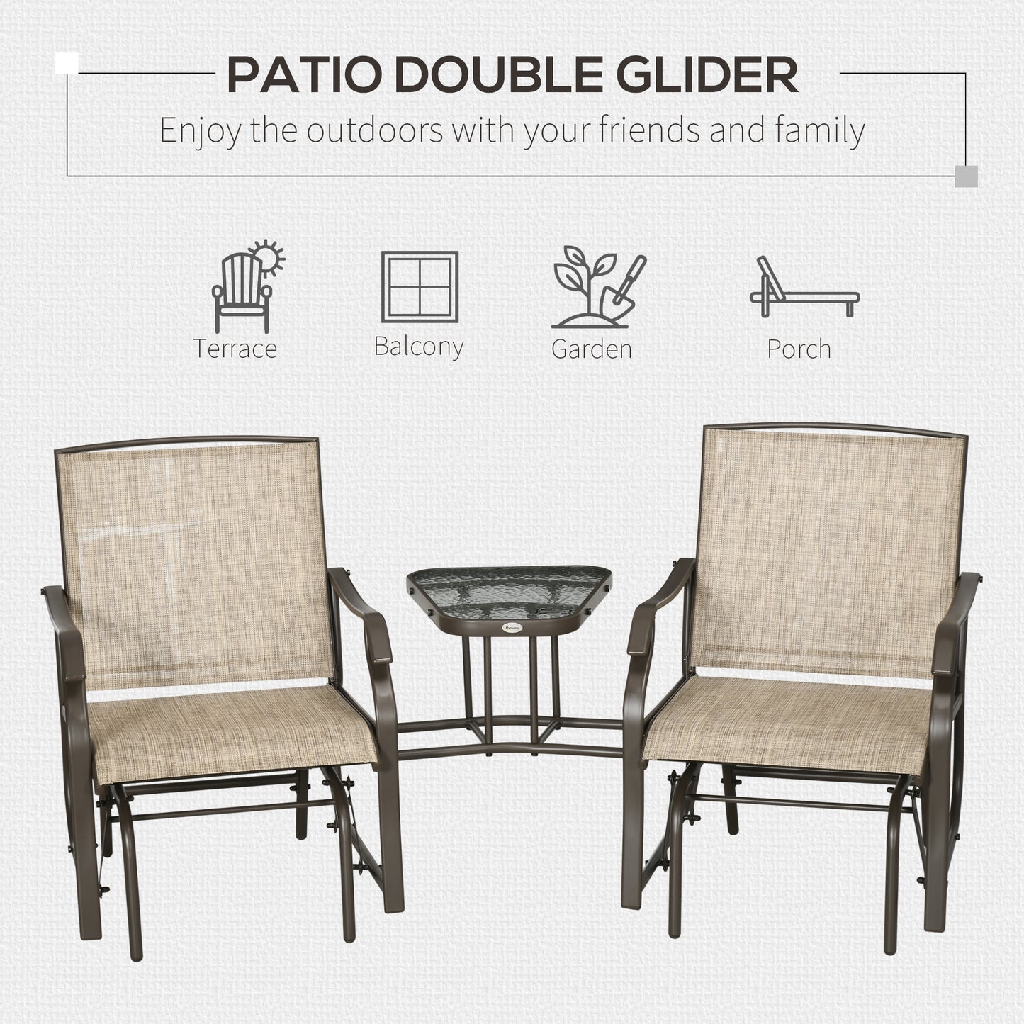 Outdoor Glider Chair with Coffee Table - 2-Seat Rocking Loveseat
