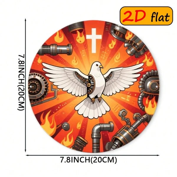 Round Aluminum Sign - 7.87in White Dove Design