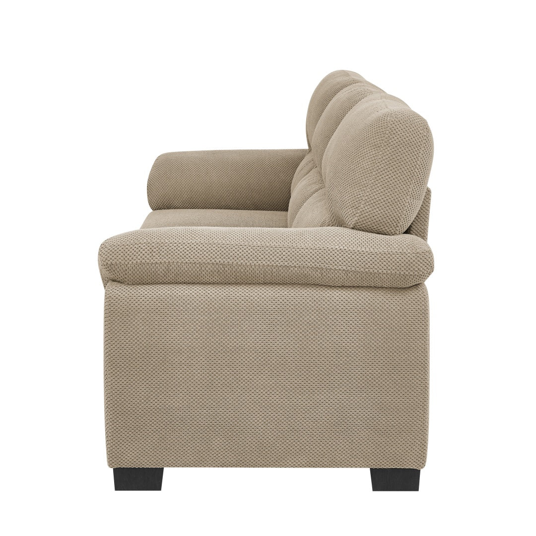 Modern 3-Seater Sofa - Upholstered Textured Fabric Couch - Camel