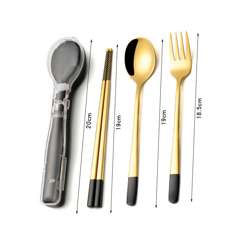 Stainless Steel Portable Dinnerware Set - Camping Spoon Fork Chopsticks