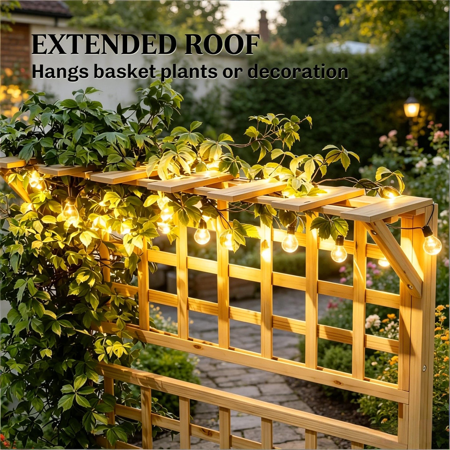 Elevated Wooden Planter Box with Trellis and Storage Shelves