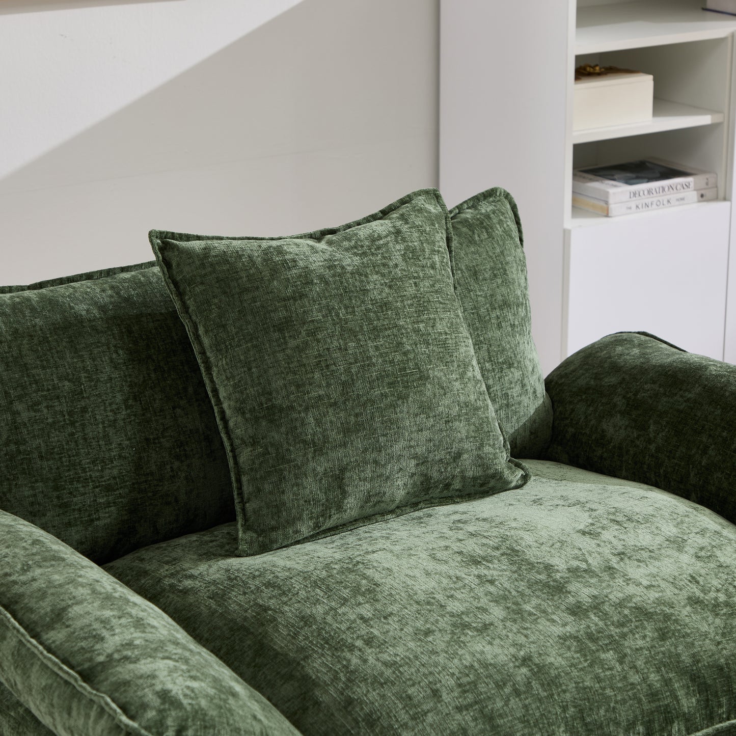 Modern Accent Chair with Ottoman - Green Chenille Upholstered Armchair