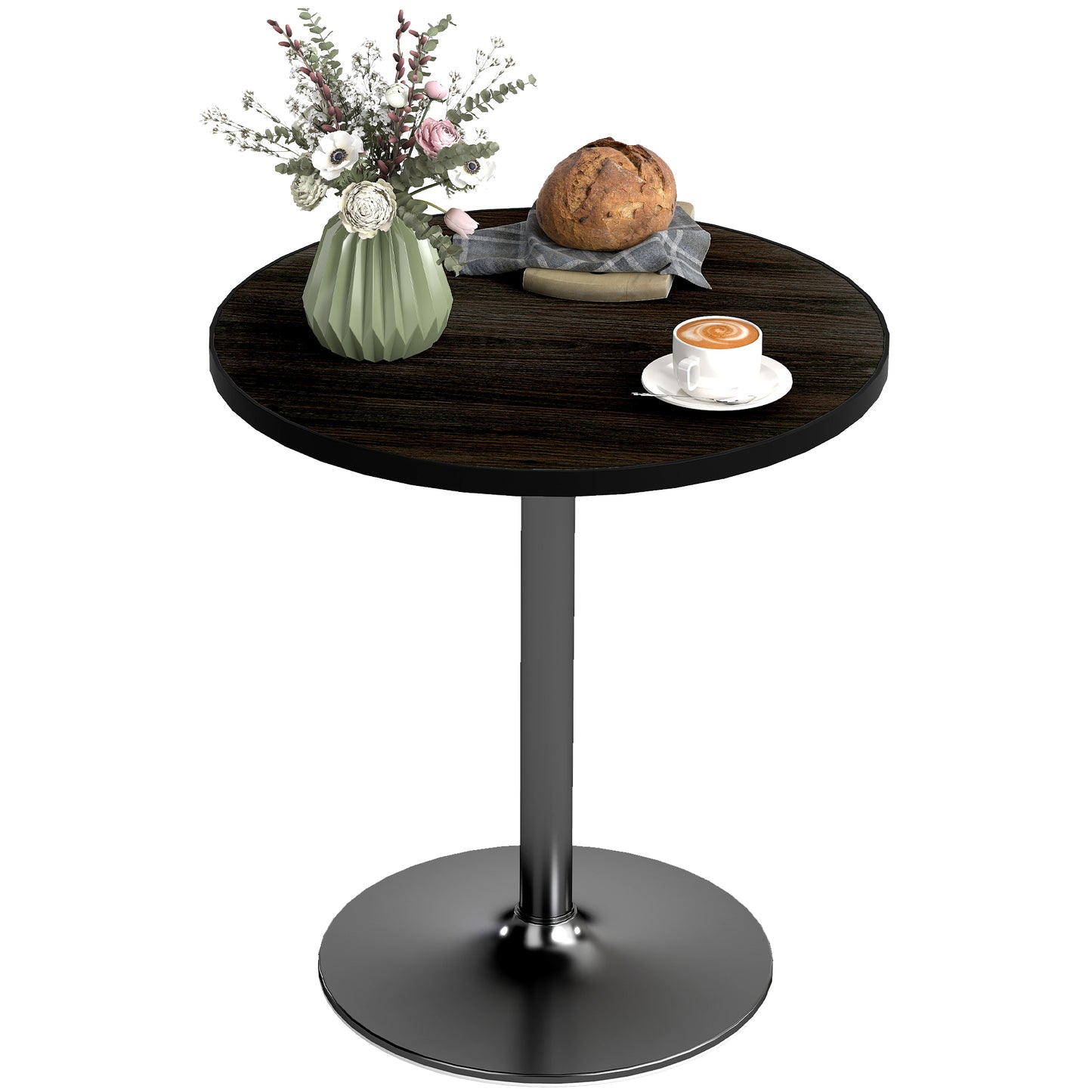Round Dining Table for 2-4 People - Black Wood Grain Top