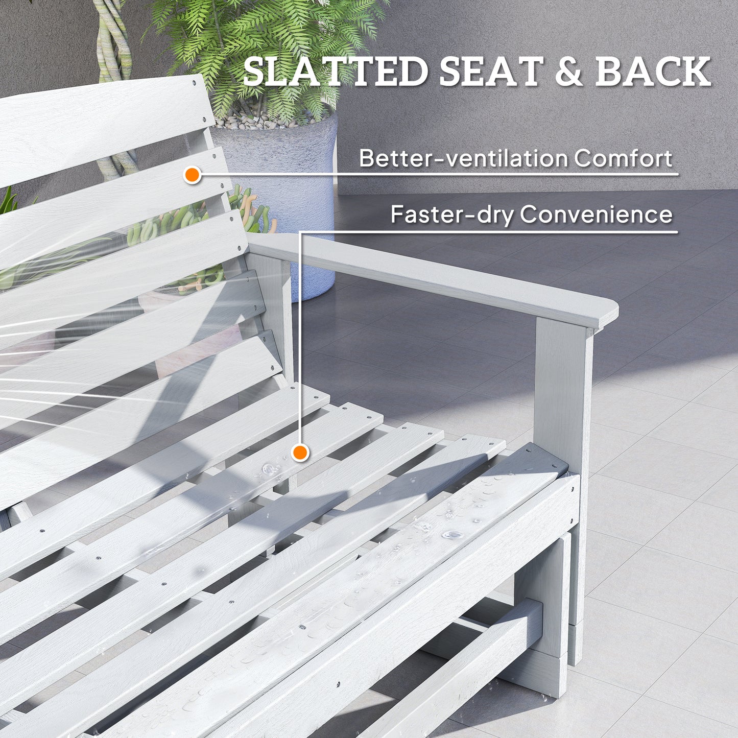 Patio Glider Bench with HDPE Slatted Double Rocking Chair - Distressed White