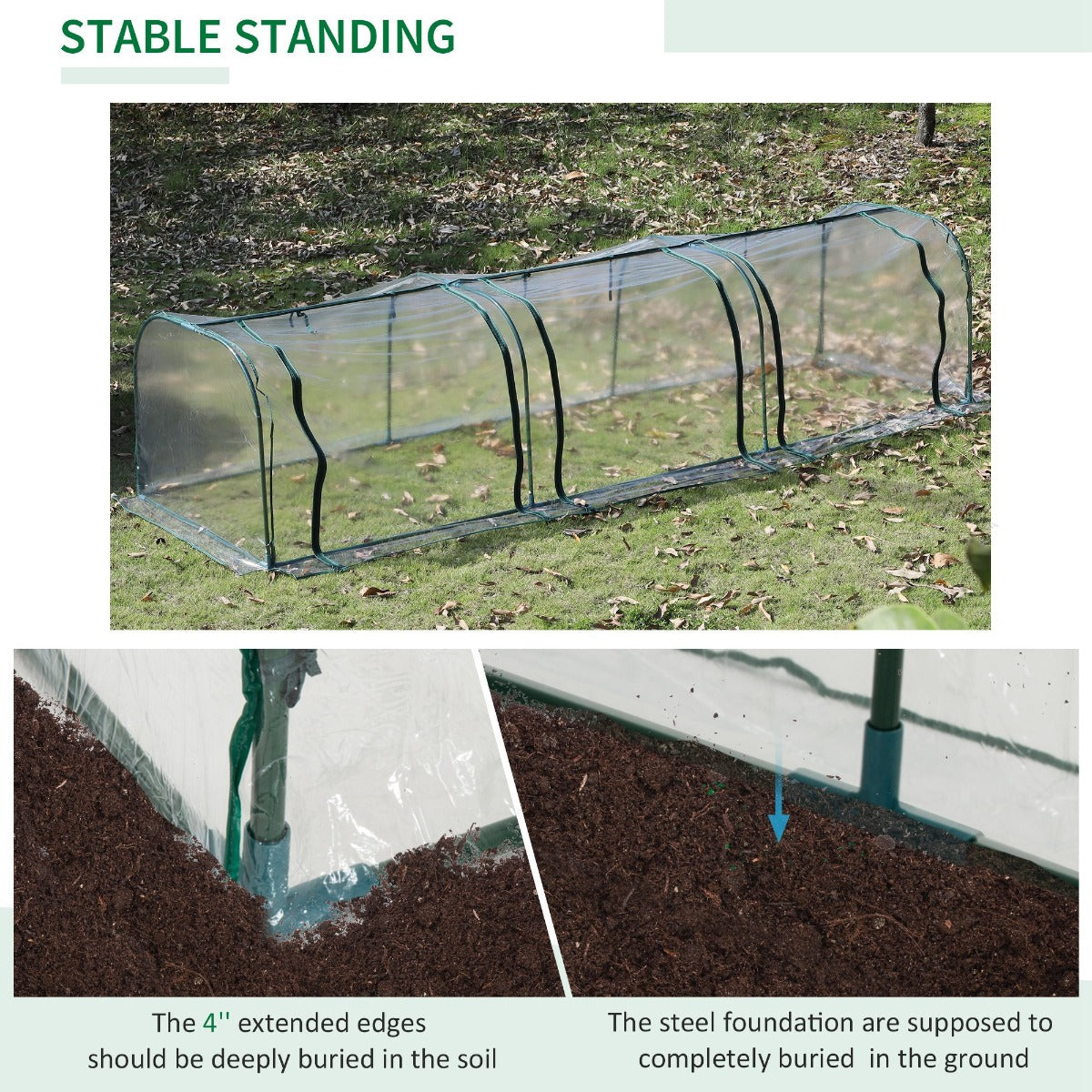 Tunnel Greenhouse Kit - PVC Cover with Steel Frame - Dark Green