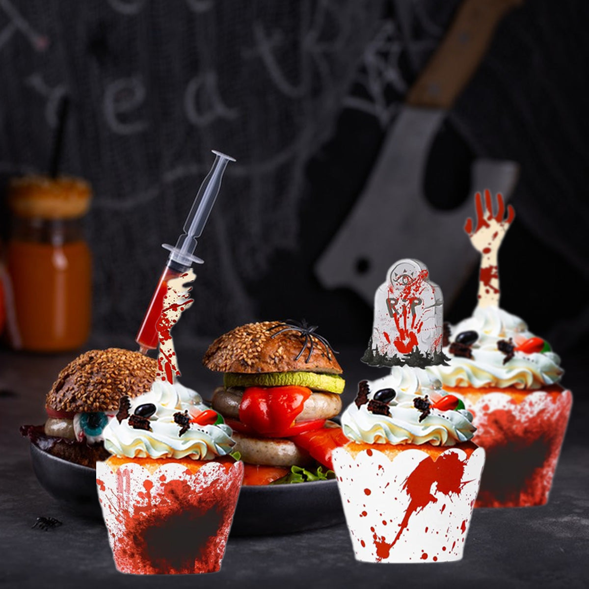 Halloween Cupcake Toppers - 48 Pcs Paper Picks & Borders