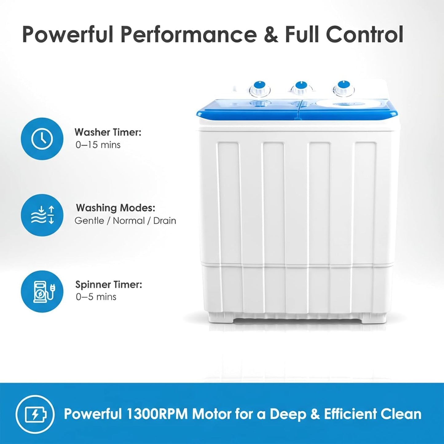 14lbs Portable Washing Machine With 9.5lbs Wash And 4.5lbs Spin, Twin