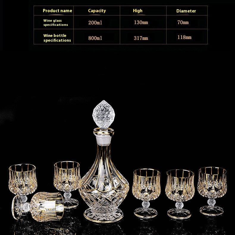 Crystal Glass Whiskey and Wine Set - Creative Gold Finish, 7-Piece Home Barware