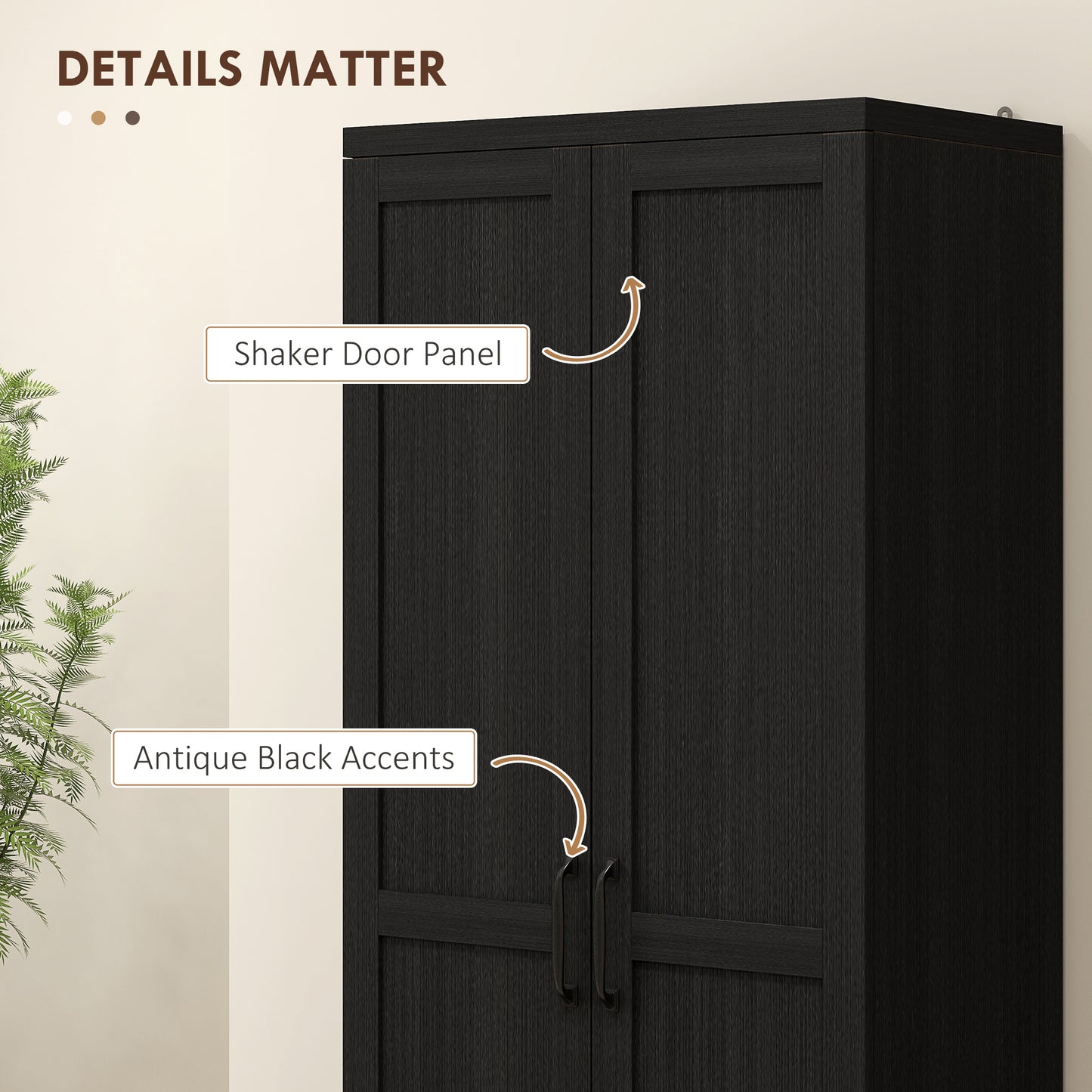 63" Freestanding Kitchen Pantry Cabinet with Adjustable Shelves - Black Wood Grain