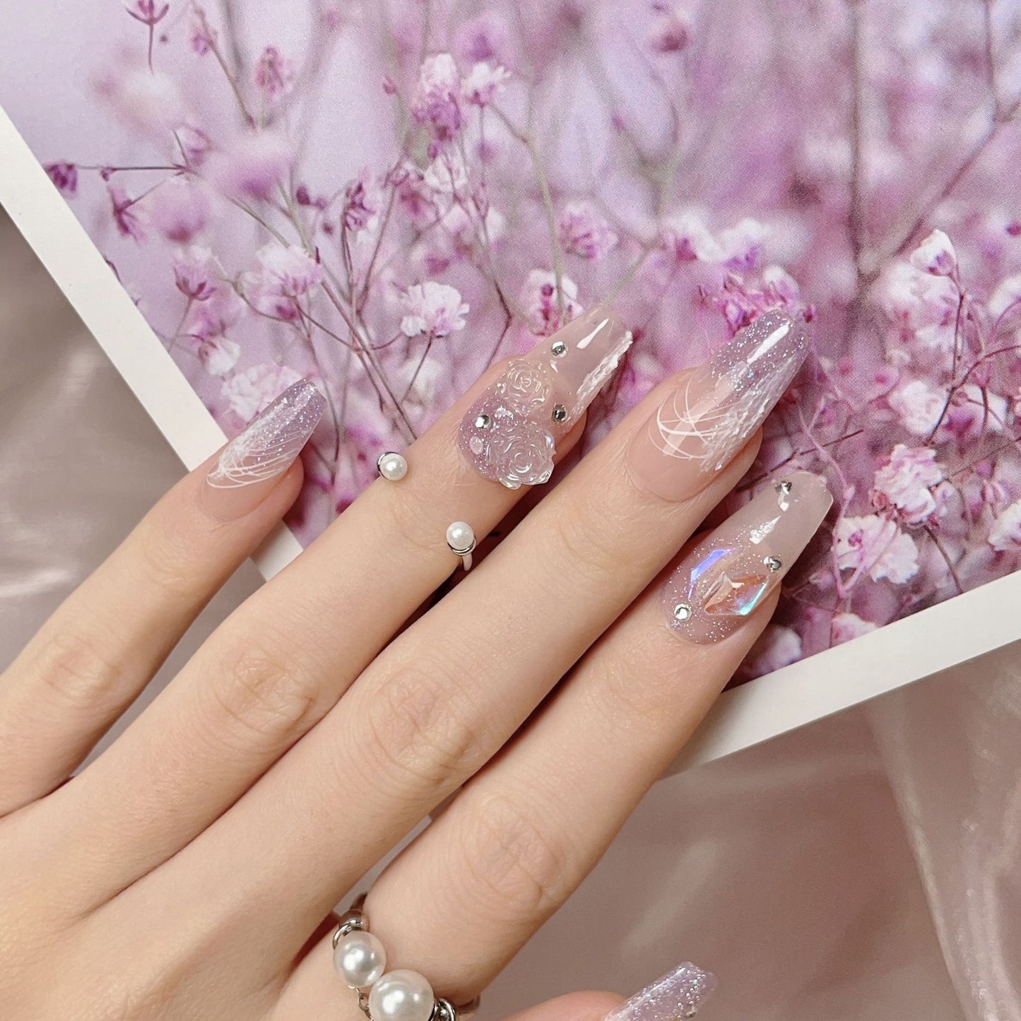 French Style Hand-Painted Camellia Nail Art Stickers Kit - Floral Design, Multiple Sizes