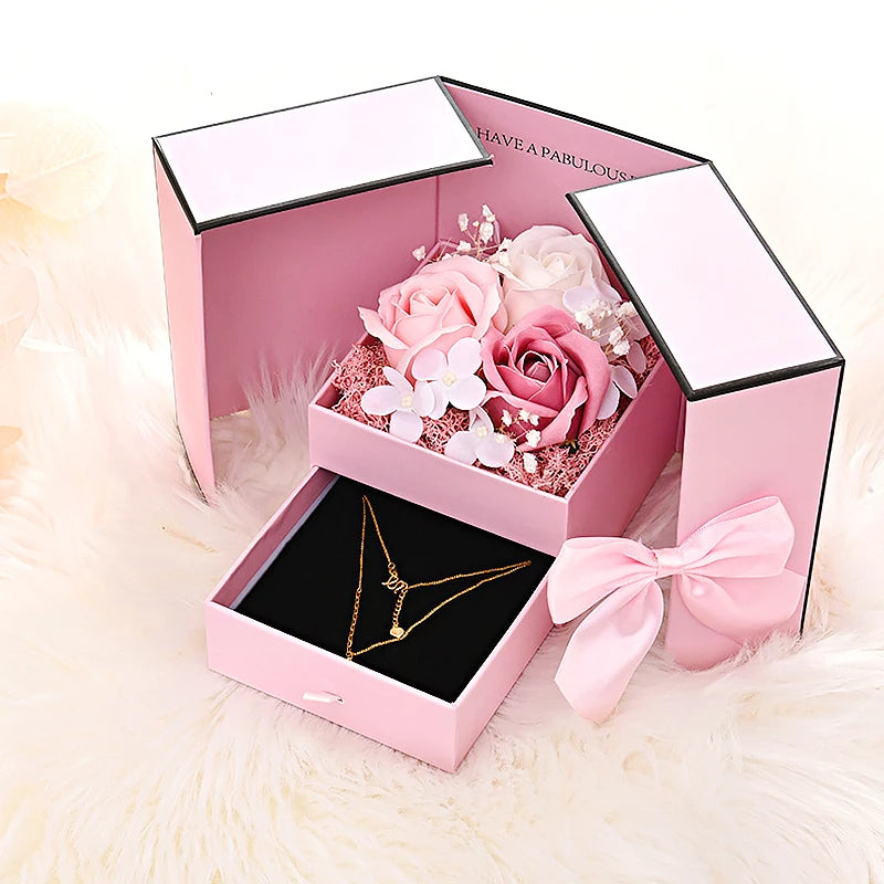 Red Rose Gift Box with Double Opening Bow Knot Door - Home Decor & Storage
