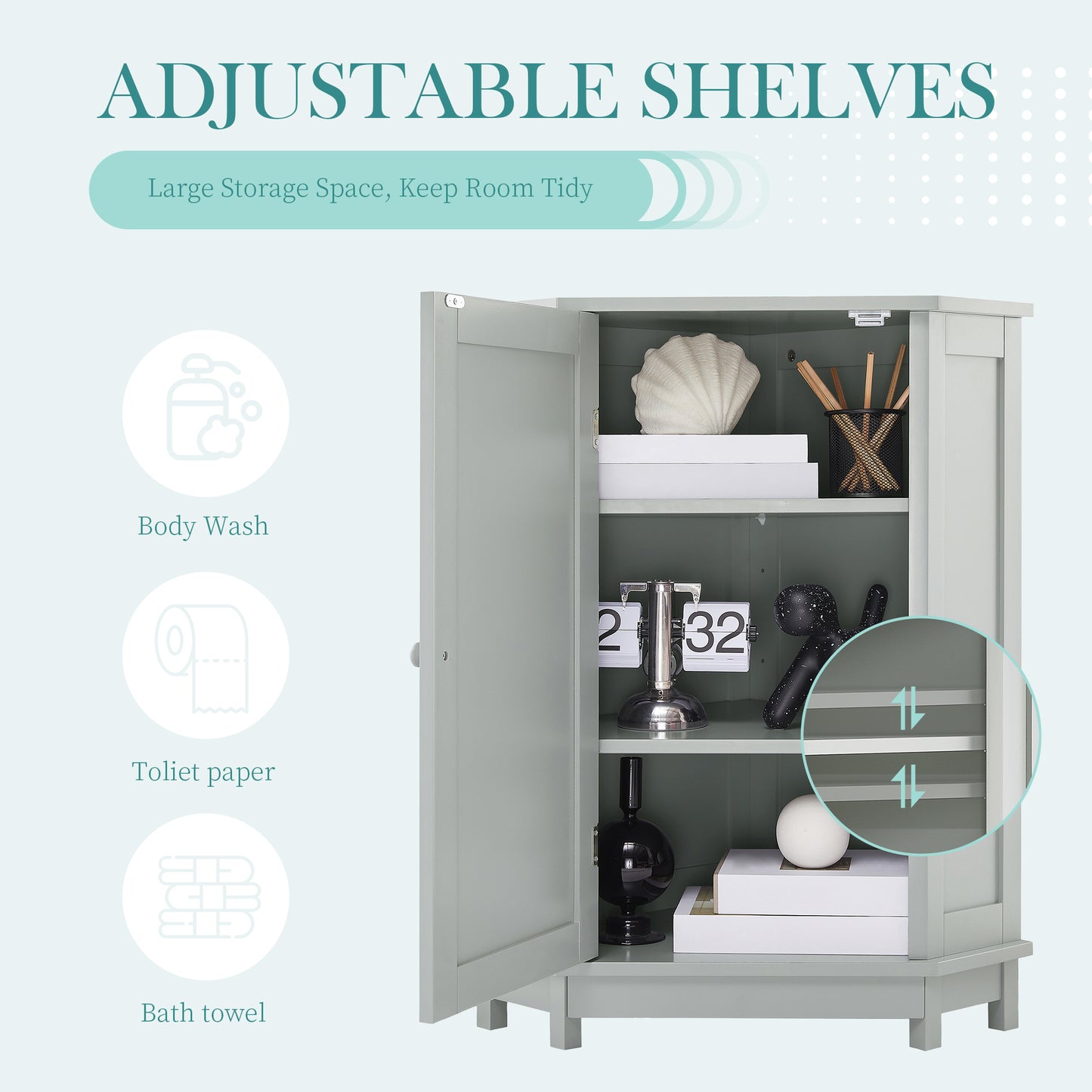 Gray Triangle Corner Bathroom Cabinet with Adjustable Shelf